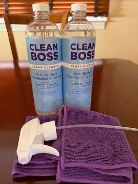 Clean Boss 2 bottles multi-surface disinfectant cleaner 48oz 2 cloths & spray